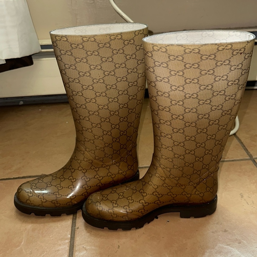 Gucci Tan Monogram Tall Boots